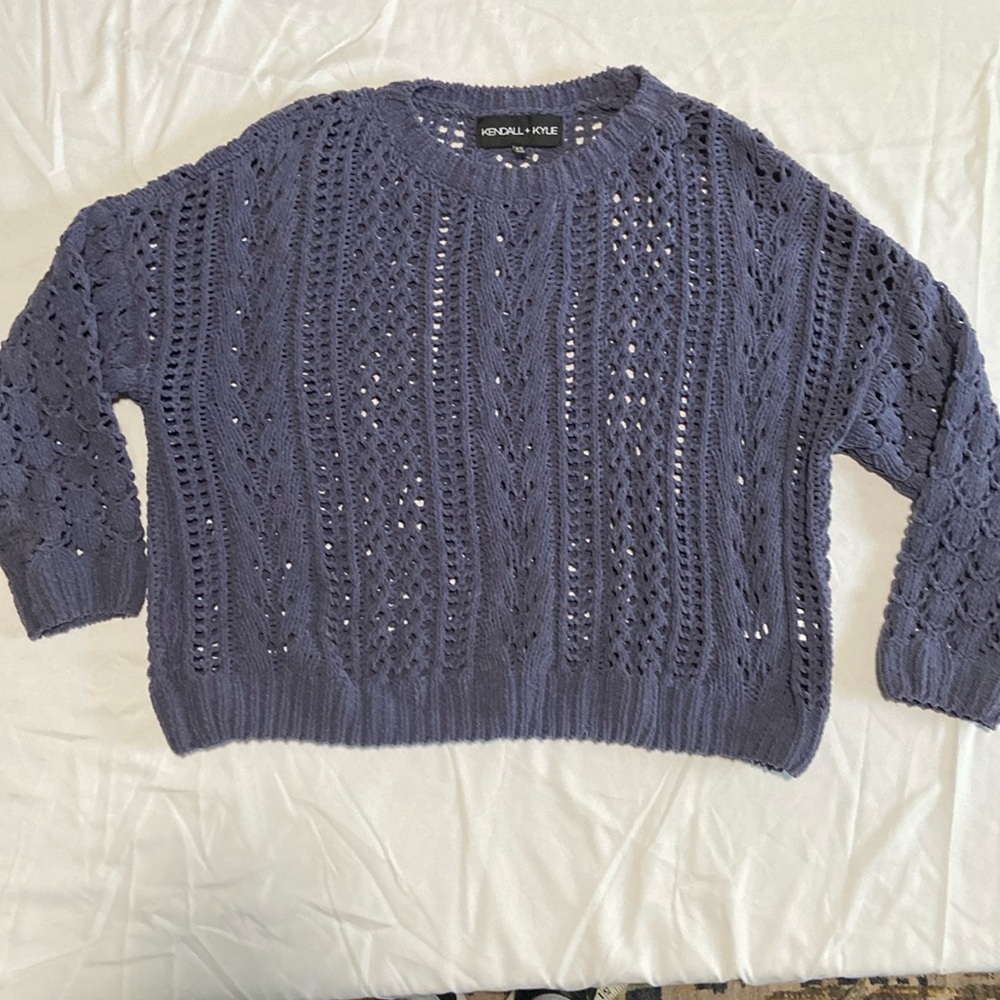 Blue crochet sweater by Kendall & Kylie. Labeled XS but more like small/medium